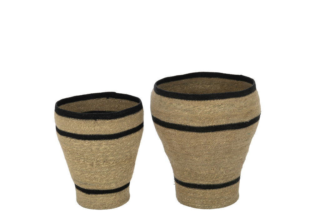 J-LINE SET VAN 2 BASKETS ROUND STRIPED MARIE – SEAGRASS NATURAL