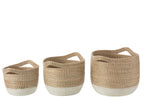 J-LINE SET VAN 3 RONDE MANDEN ZEEGRAS NATUREL/WIT