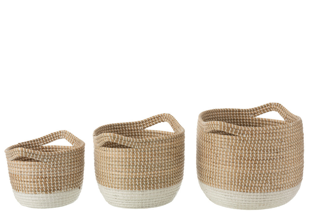 J-LINE SET VAN 3 RONDE MANDEN ZEEGRAS NATUREL/WIT