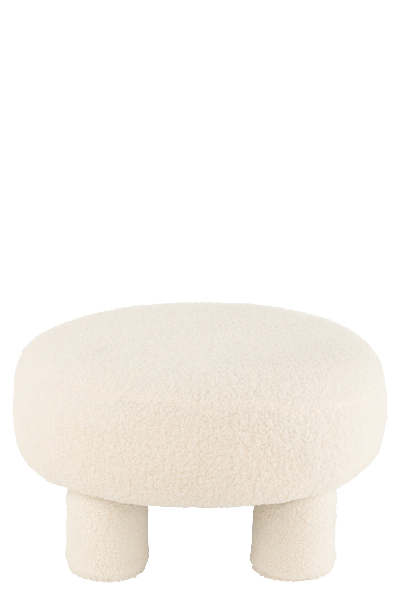 Ronde kruk met teddy-poten, bouclé, wit