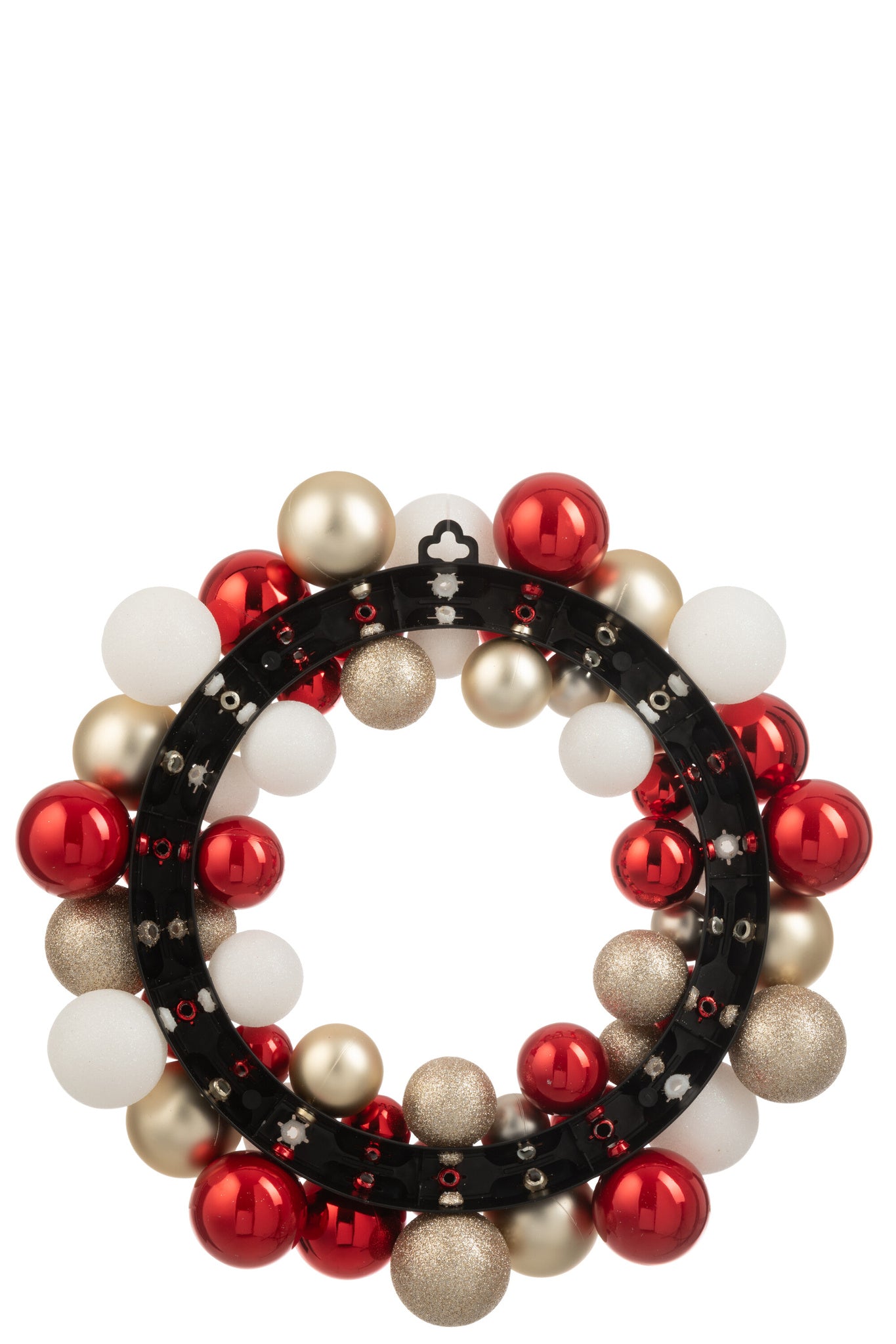 J-LINE KRANS KERSTBALLEN PLASTIC KERST ROOD/GOUDKLEURIG