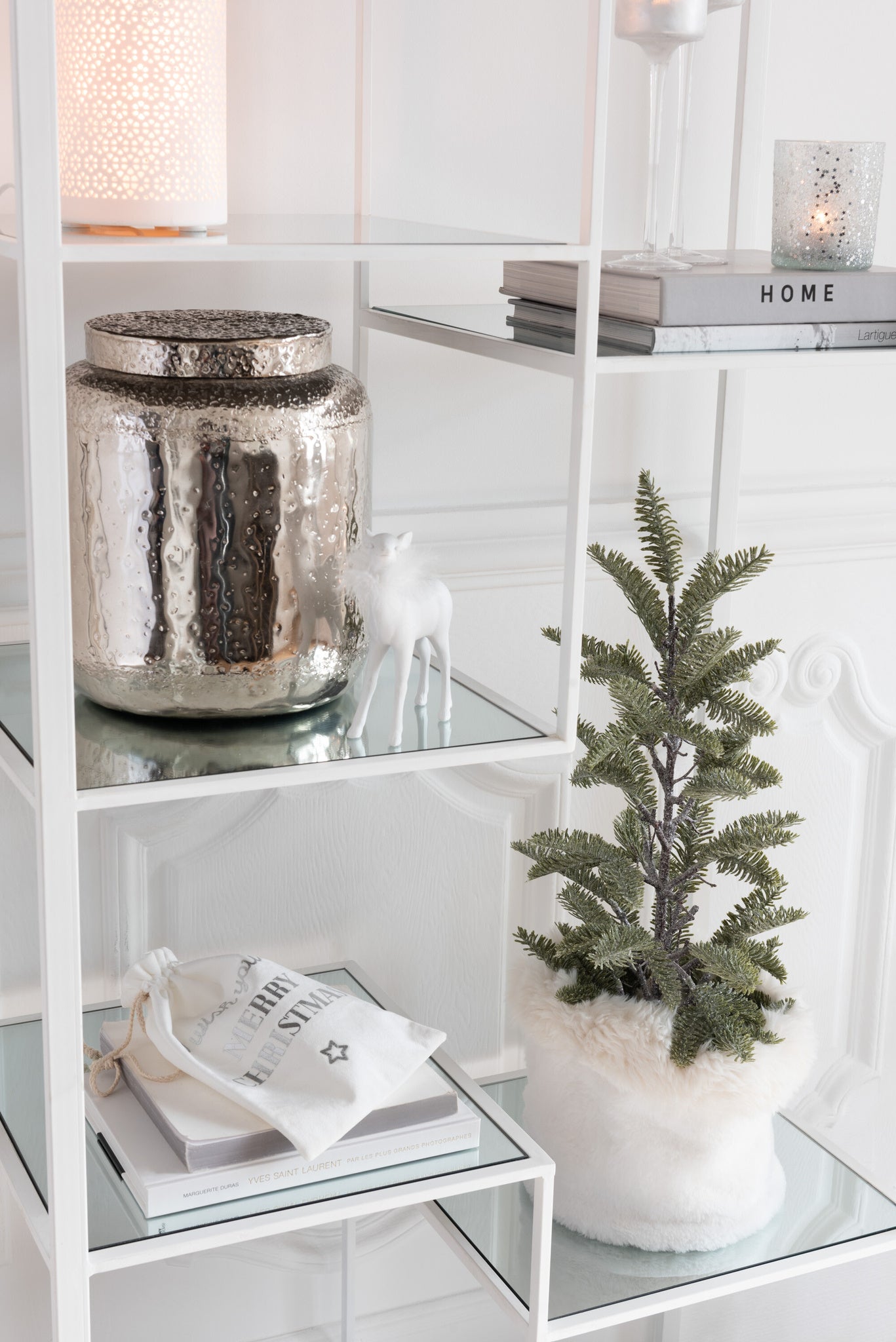Dennenboomtak in Pot Glitter Plastic Groen Klein