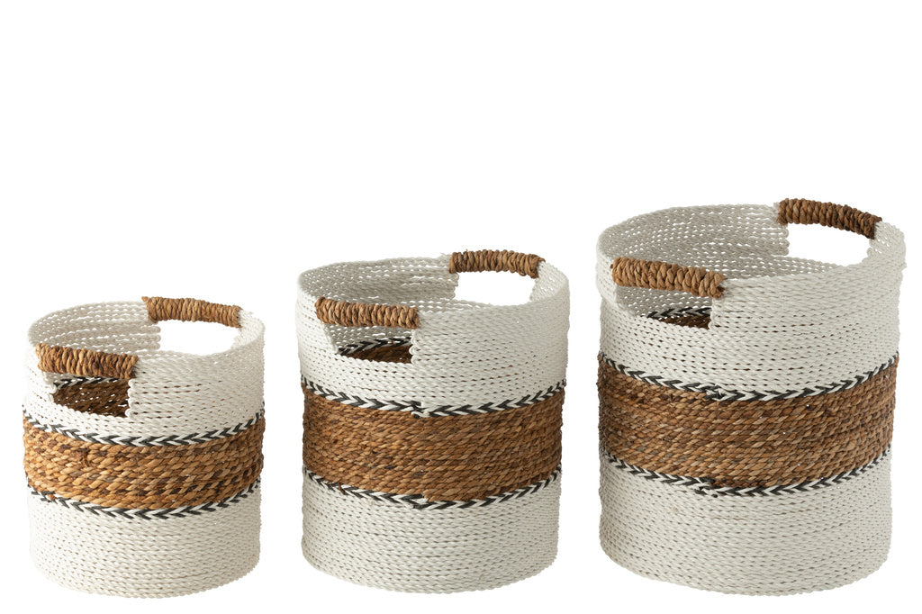 J-Line Set van 3 Manden Laura Raffia Wit/Naturel