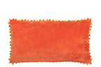 J-LINE KUSSEN RECHTHOEKIG MET BLOEMEN & POMPONS – VELVET – ORANJE – 65 CM