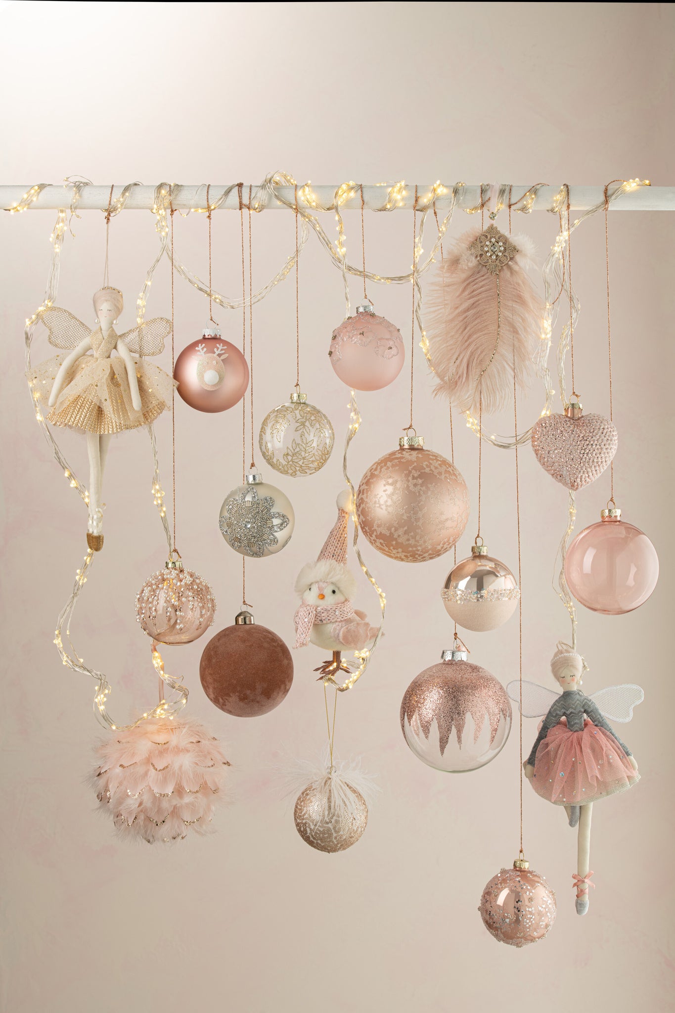 J-LINE DOOS VAN 4 KERSTBALLEN SUIKERGLAS MAT LICHTROZE GROOT