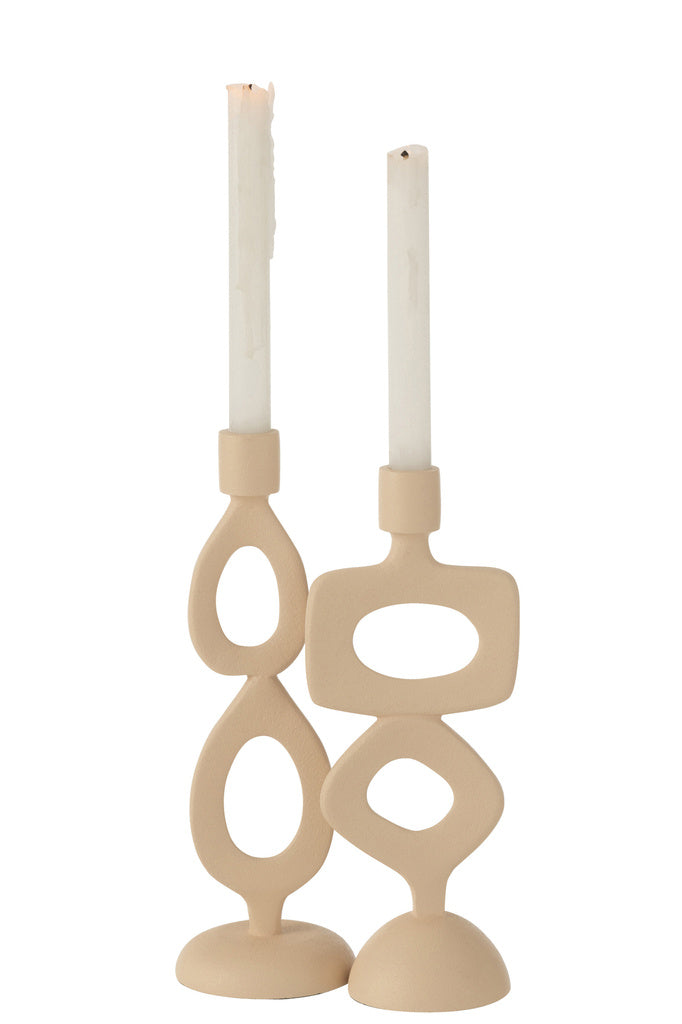 J-LINE CANDLE HOLDER RINGS ALUMINIUM BEIGE ASSORTMENT OF 2