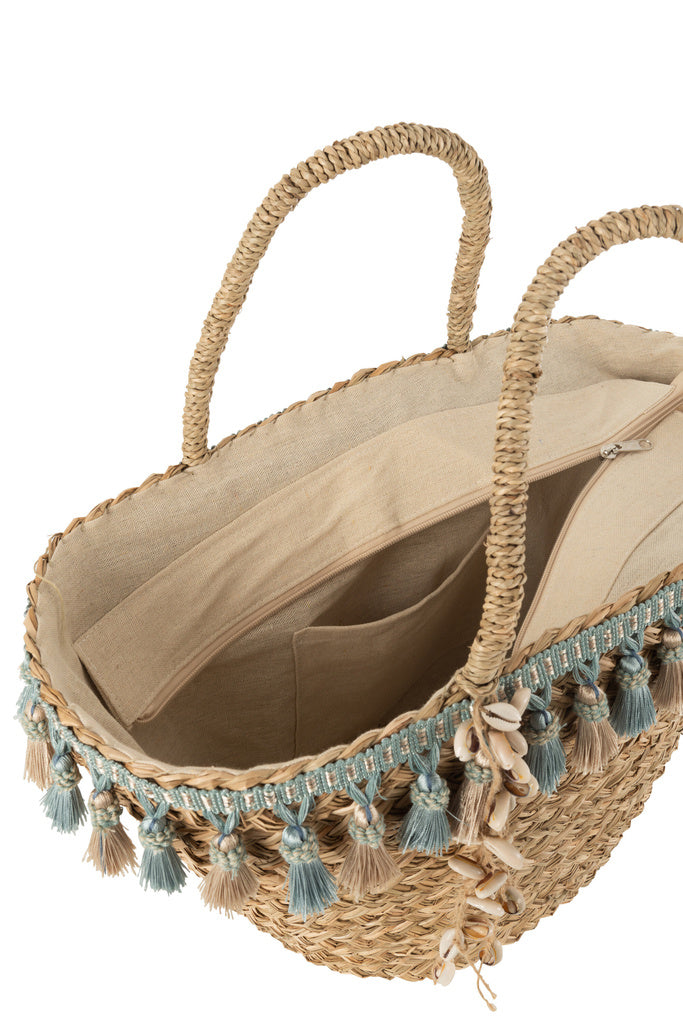 J-LINE STRANDTAS KWASTJES BLAUW/BEIGE – RIET NATUREL