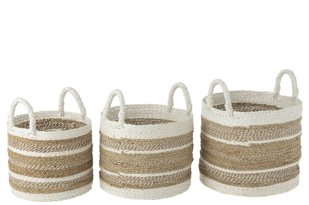 J-Line Set Of 3 Baskets Caro Raffia White/Natural