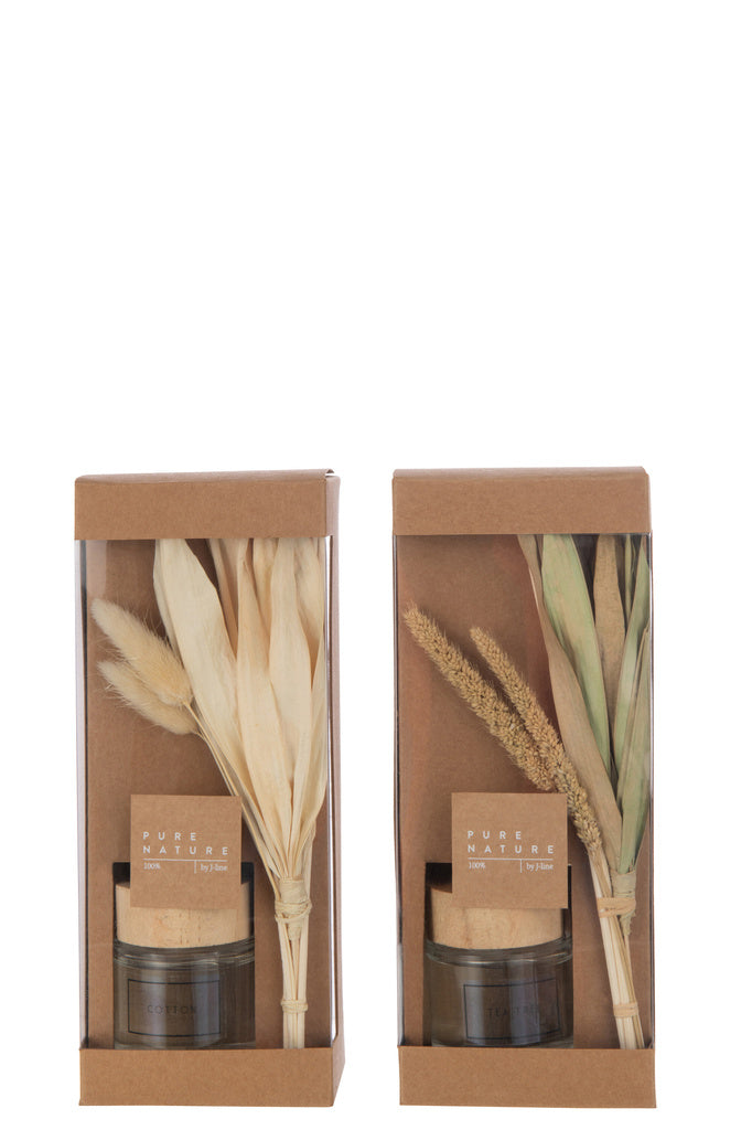 J-Line Scented Oil + Flowers Glass Green/Natural  2  stuks