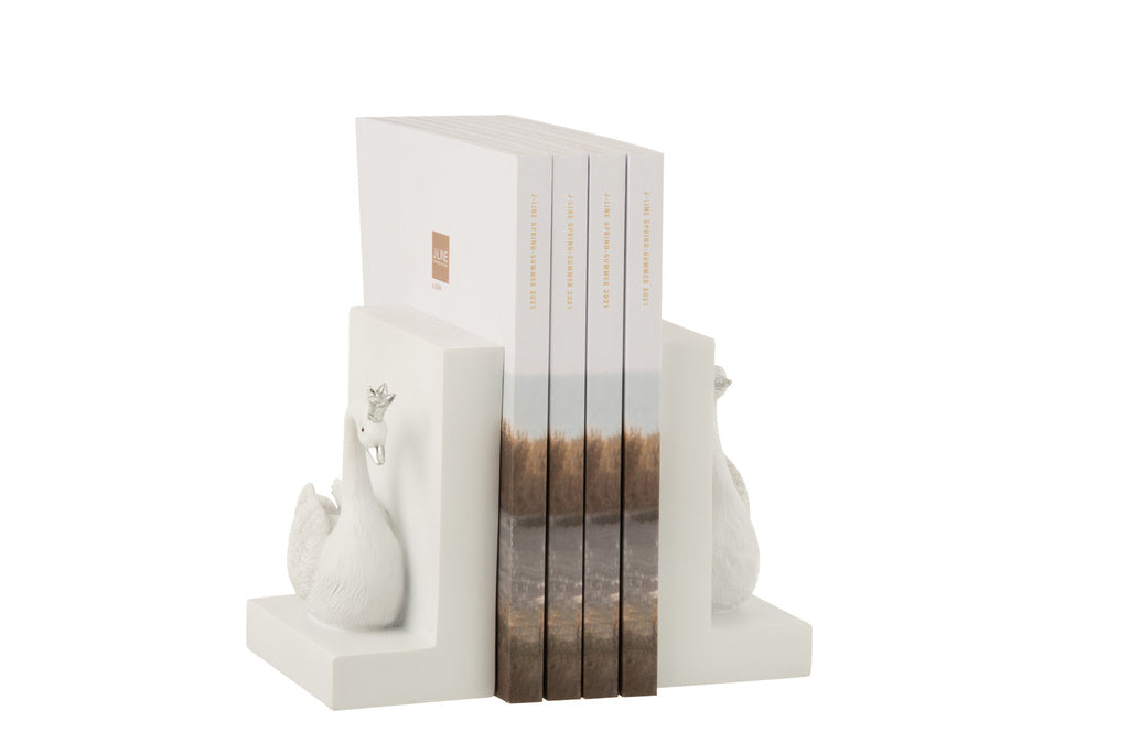 J-LINE BOEKSTEUN POLY WIT/ZILVER – SET VAN 2