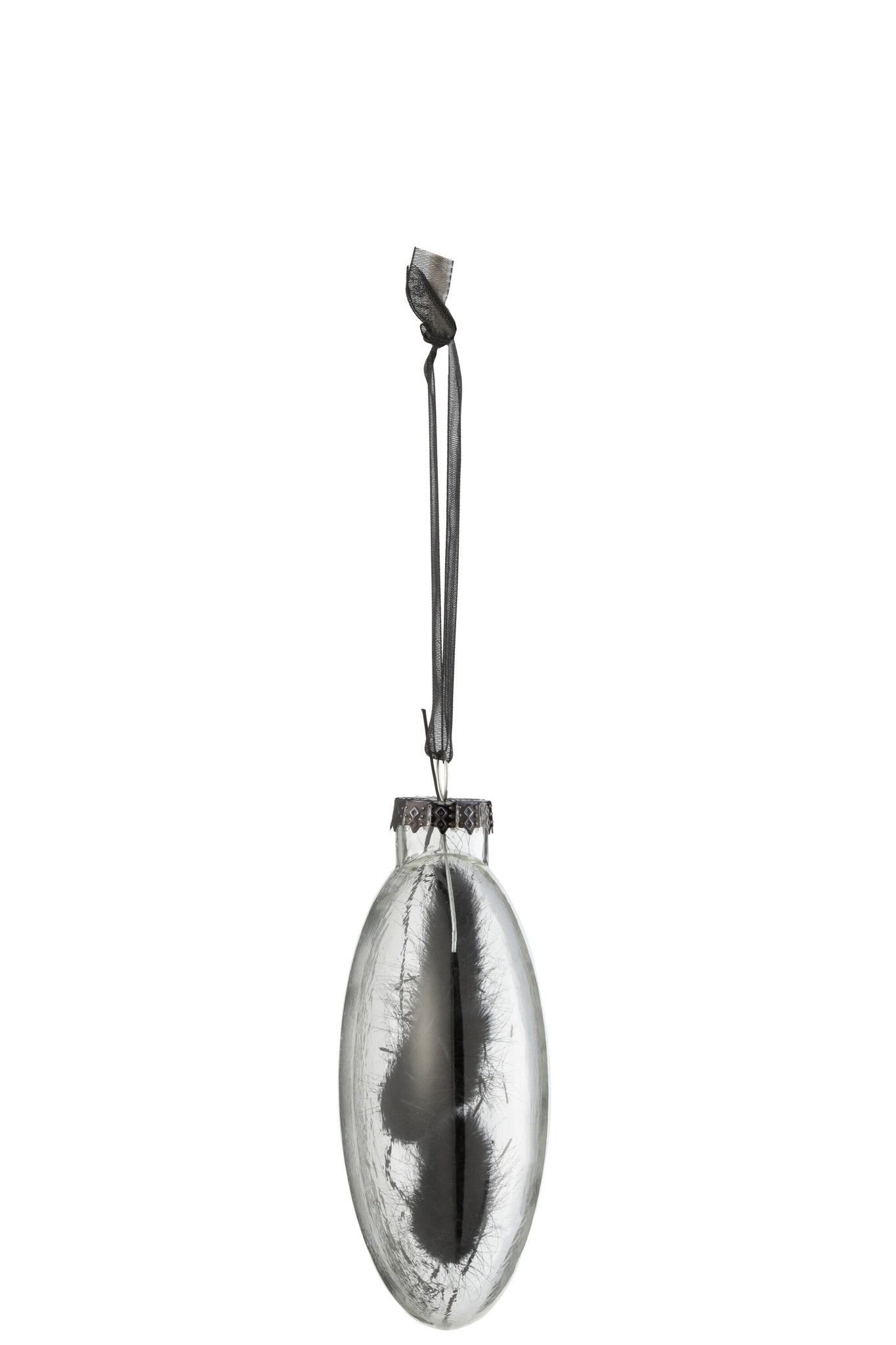 J-LINE DOOS VAN 4 KERSTBALLEN ROND PLAT GEDROOGD HARETAIL ZWART GLAS TRANSPARANT MEDIUM