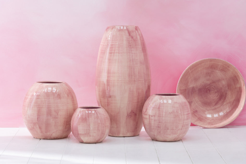 J-LINE BLOEMPOT HANDGESCHILDERD KERAMIEK ROZE LARGE