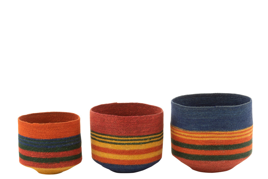 J-LINE SET VAN 3 RONDE MANDEN MET SMALLE BODEM + STREPEN – ZEEGRAS MIX