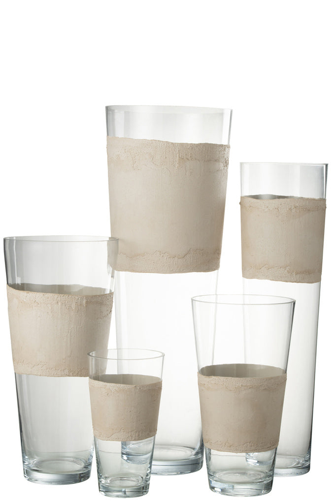 J-LINE VAZE DELPH – GLAS TRANSPARANT/BEIGE EXTRA GROOT