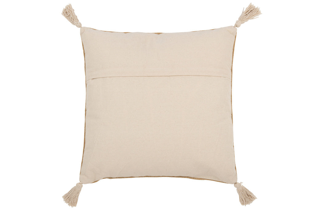 J-LINE KUSSEN DRIEHOEKEN + KWASTJES – KATOEN/POLYESTER – NATUUR/WIT – 50 CM