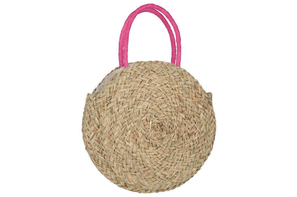 J-LINE STRANDTAS ROND BLOEM – ZEEGRAS NATUUR/FUCHSIA