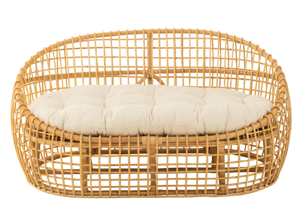 J-LINE 2-PERSOONS SOFA LISE + KUSSEN – ROTAN/TEXTIEL – NATURAL/WHITE – 137 CM