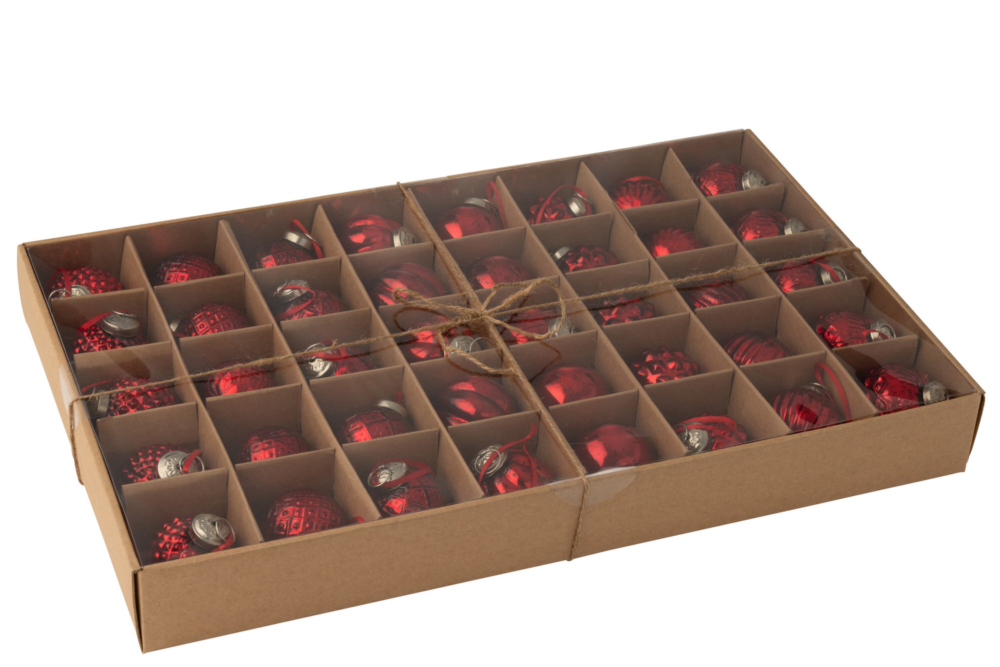 J-LINE DOOS VAN 40 KERSTBALLEN 8 PATRONEN GLAZEN KERST ROOD