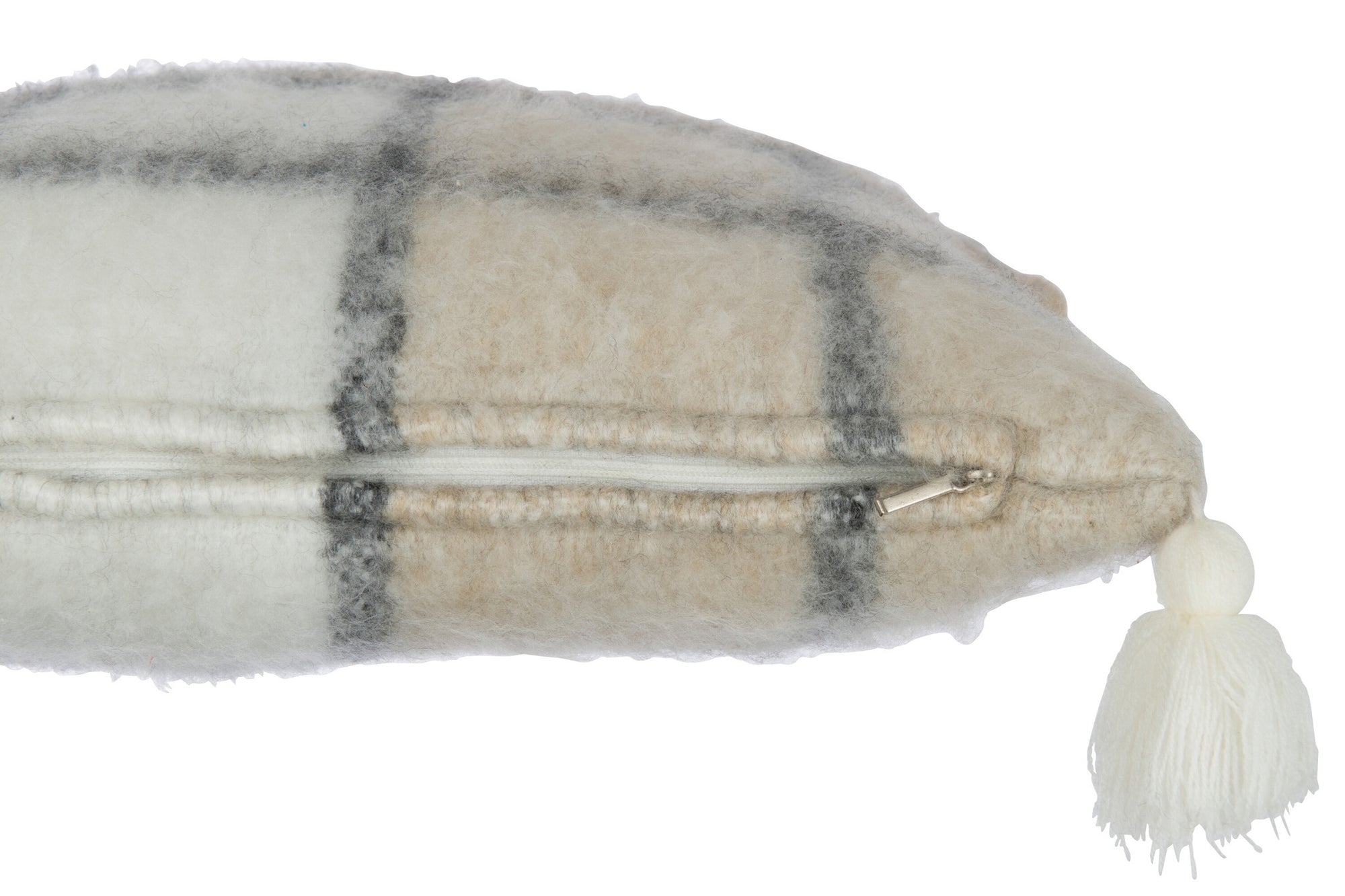 Kussen met kwastjes van polyester in het beige.