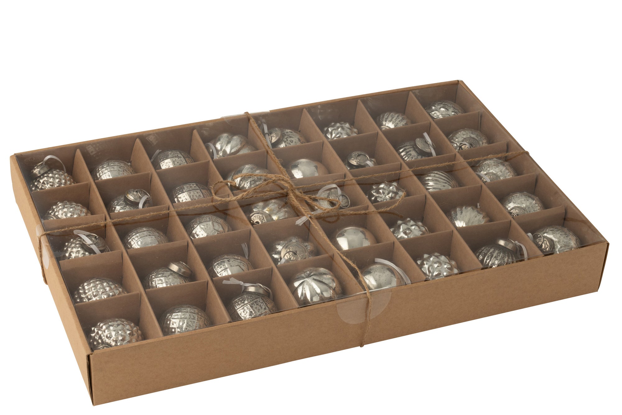 J-LINE DOOS VAN 40 KERSTBALLEN 8 PATRONEN GLAS ZILVERKLEURIGllen 8 patronen glas zilverkleurig