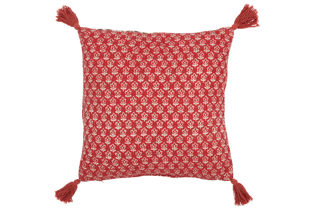 J-LINE KUSSEN BLOEMEN + KWASTJES – KATOEN – ROOD – 45 CM
