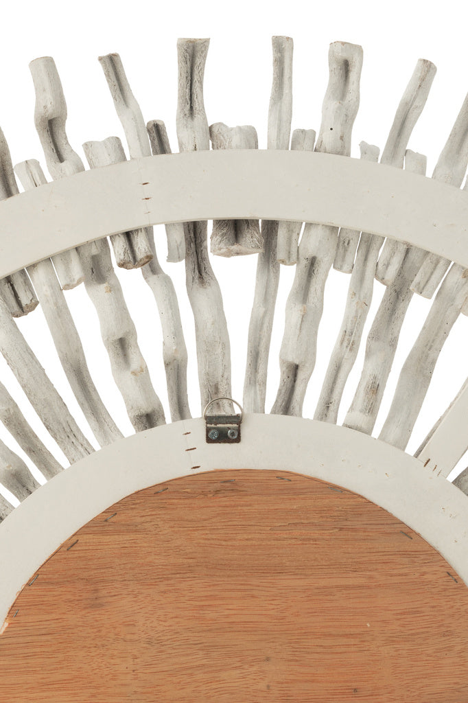 J-LINE SPIEGEL ROND ZON HOUT GEWASSEN WIT