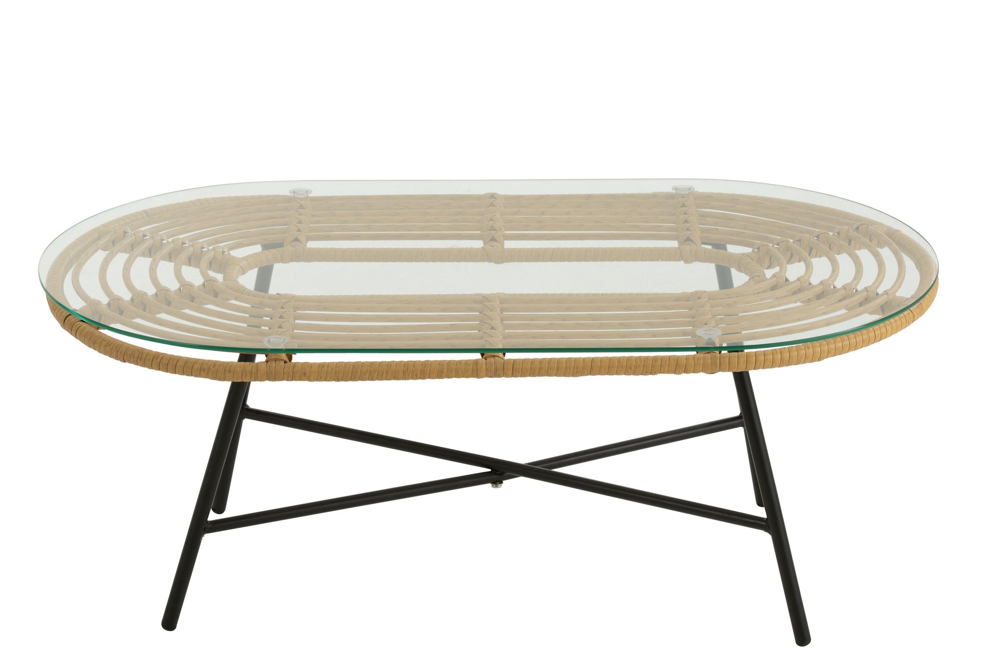 Tafel Laag Ovaal Buiten Metaal/Glas Natuur/Zwart