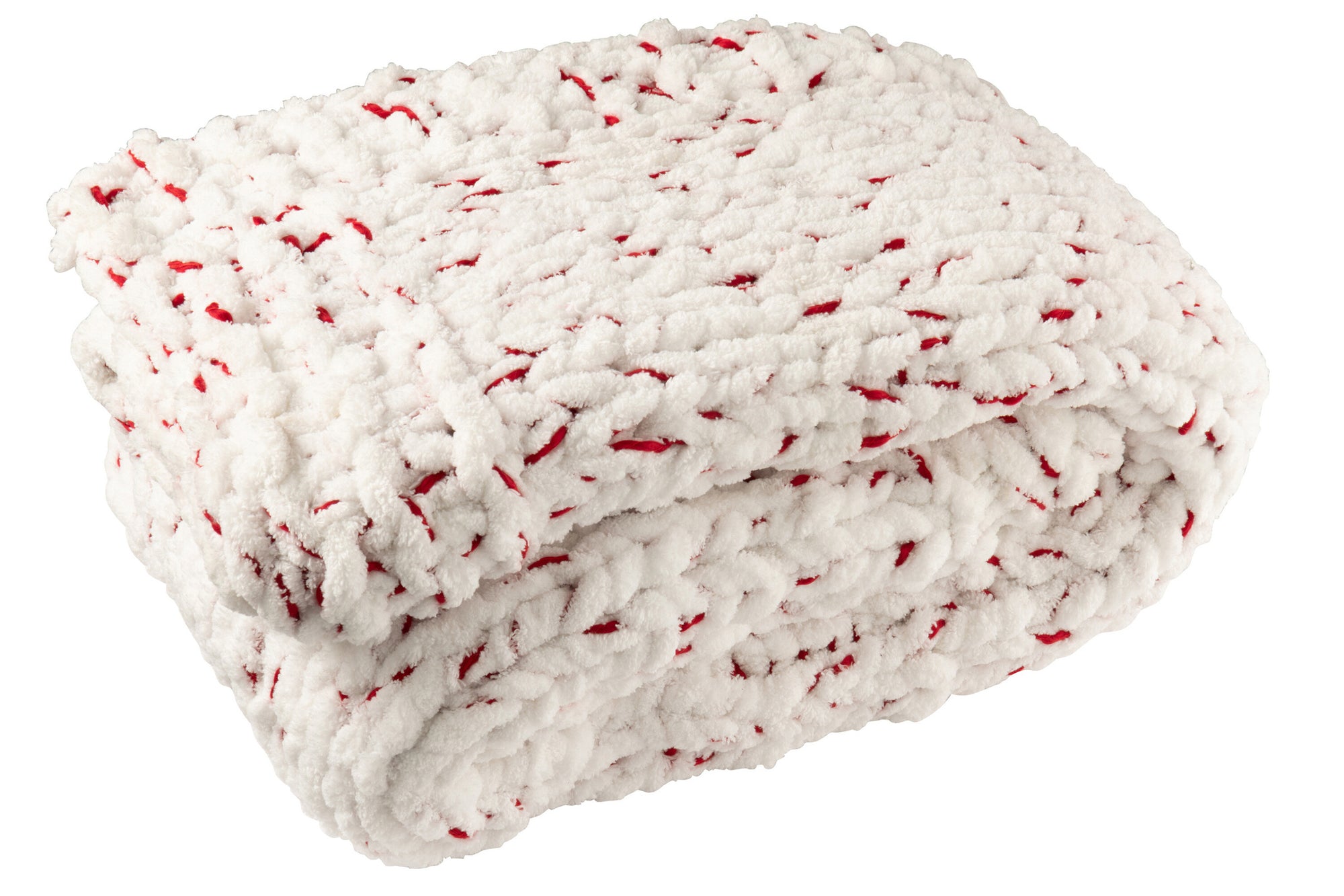Deken Gebreid Polyester Wit/Kerst Rood