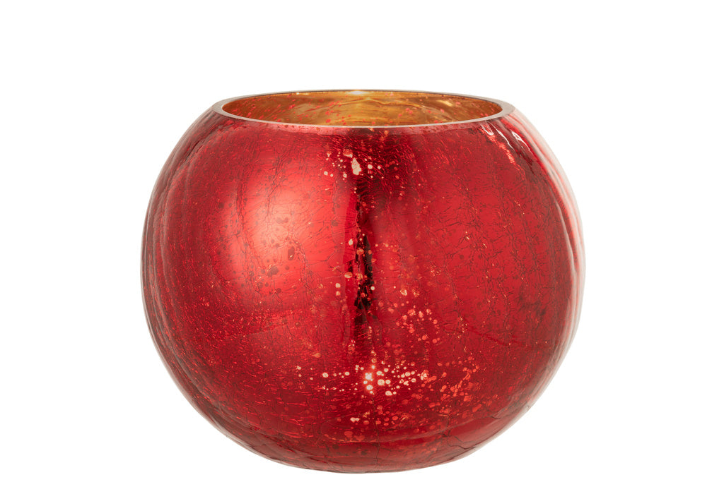 J-LINE WINDLICHT BAL CRAQUELÉ GLAS – PARELMOEREFFECT ROOD LARGE