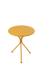 Ronde tuintafel met driepoot, metaal, okergeel, klein