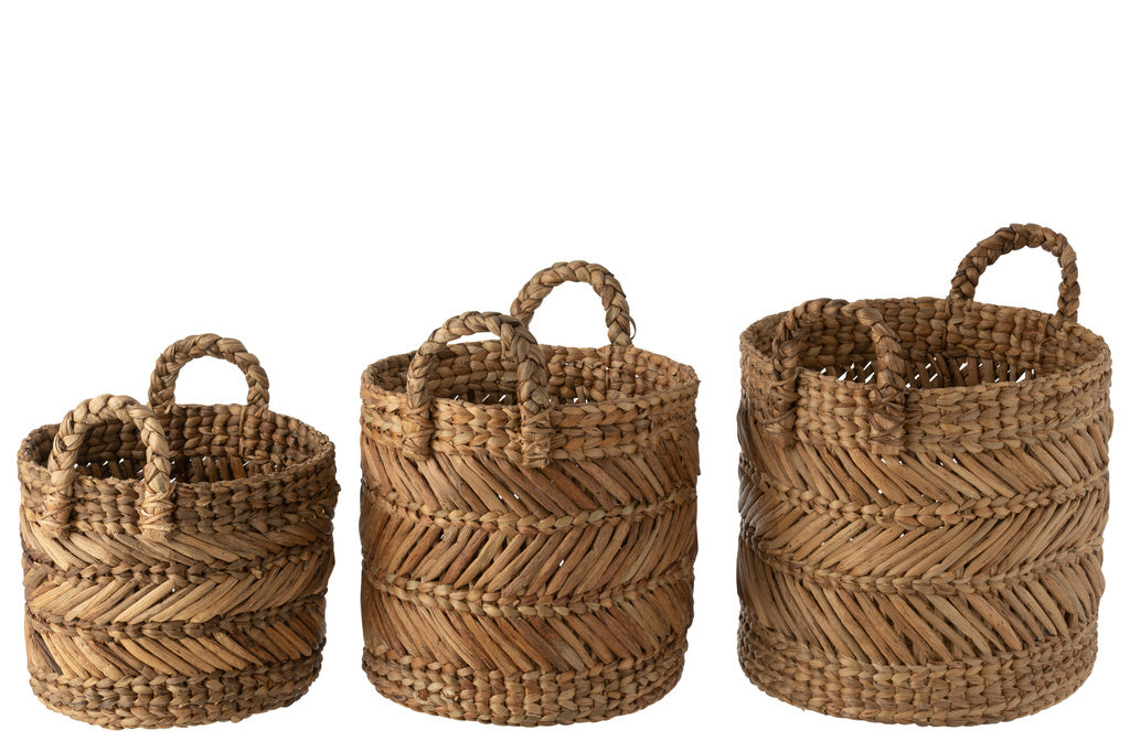  J-LINE SET VAN 3 GEVLOCHTEN RAFFIA MANDEN