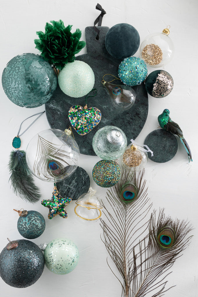 J-LINE DOOS VAN 6 KERSTBALLEN DRUPPEL PAUWENVEER GLAS TRANSPARANT KLEIN