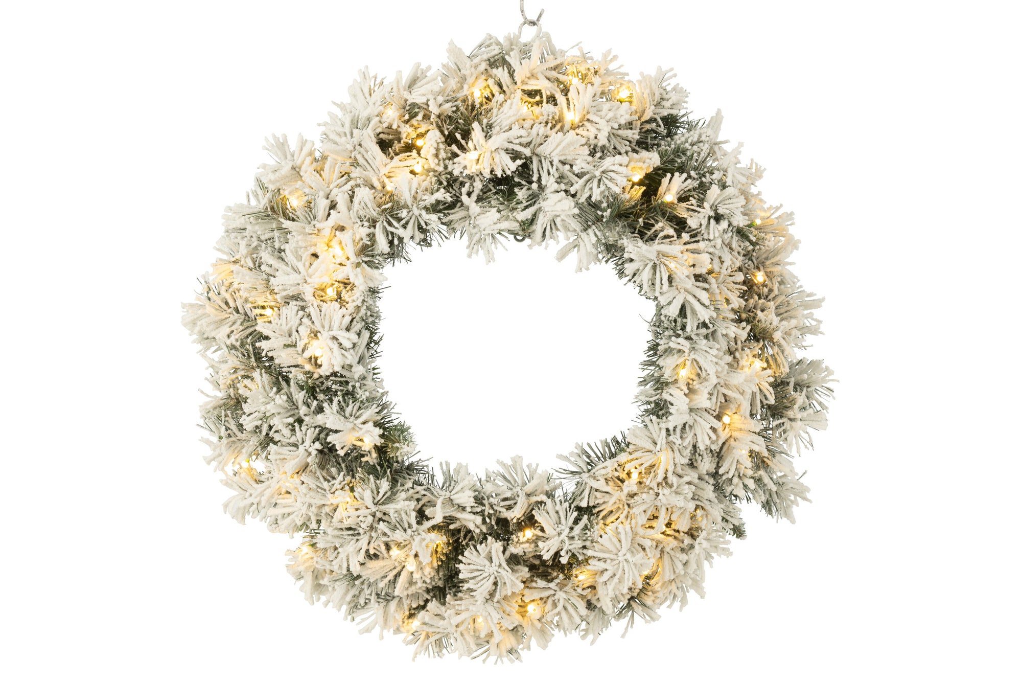 J-LINE KERSTKRANS + LED WARM WIT PLASTIC SNEEUW GROEN GROOT