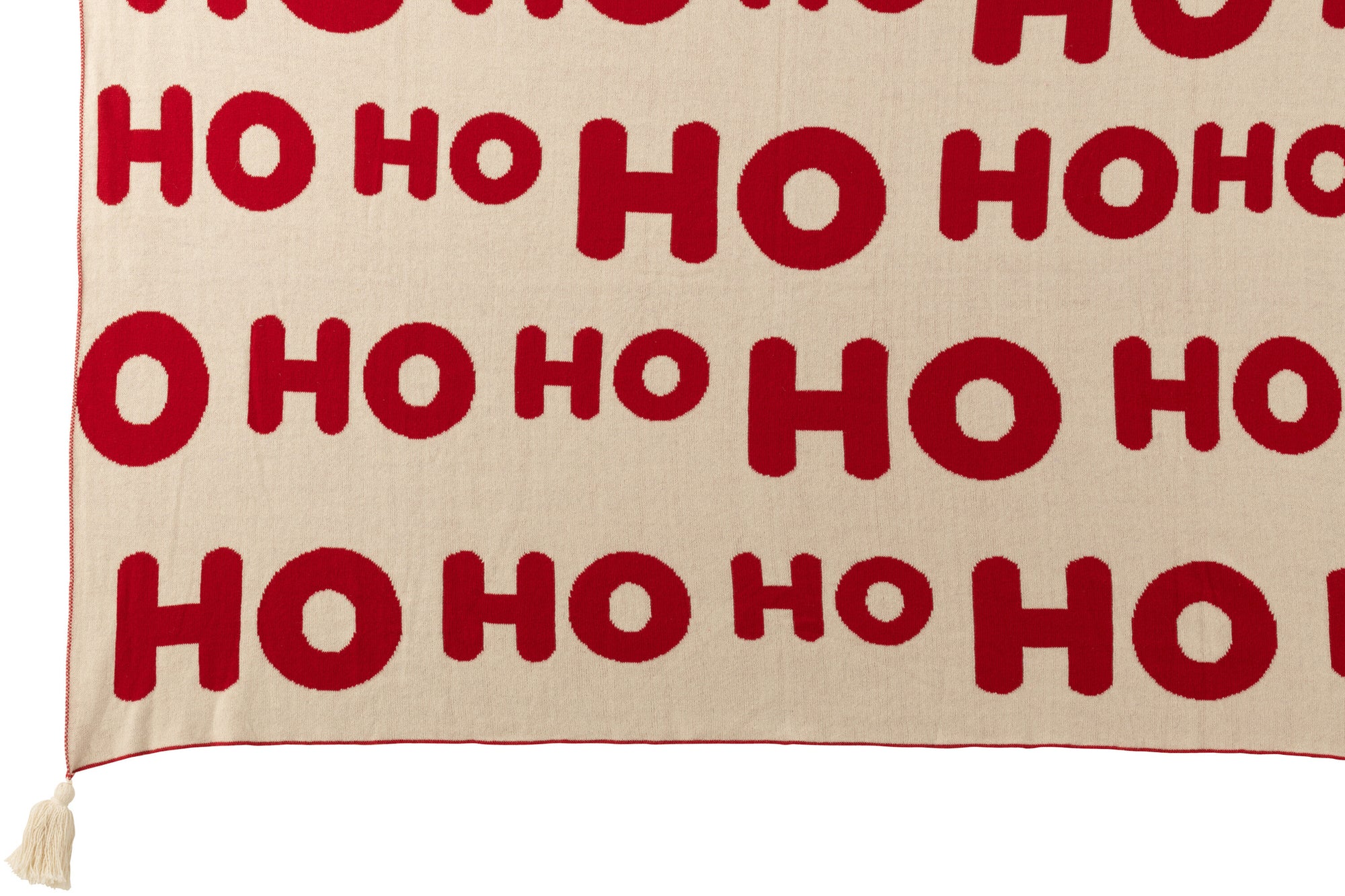 J-LINE DEKEN HOHOHO POLYESTER KERST ROOD/WIT
