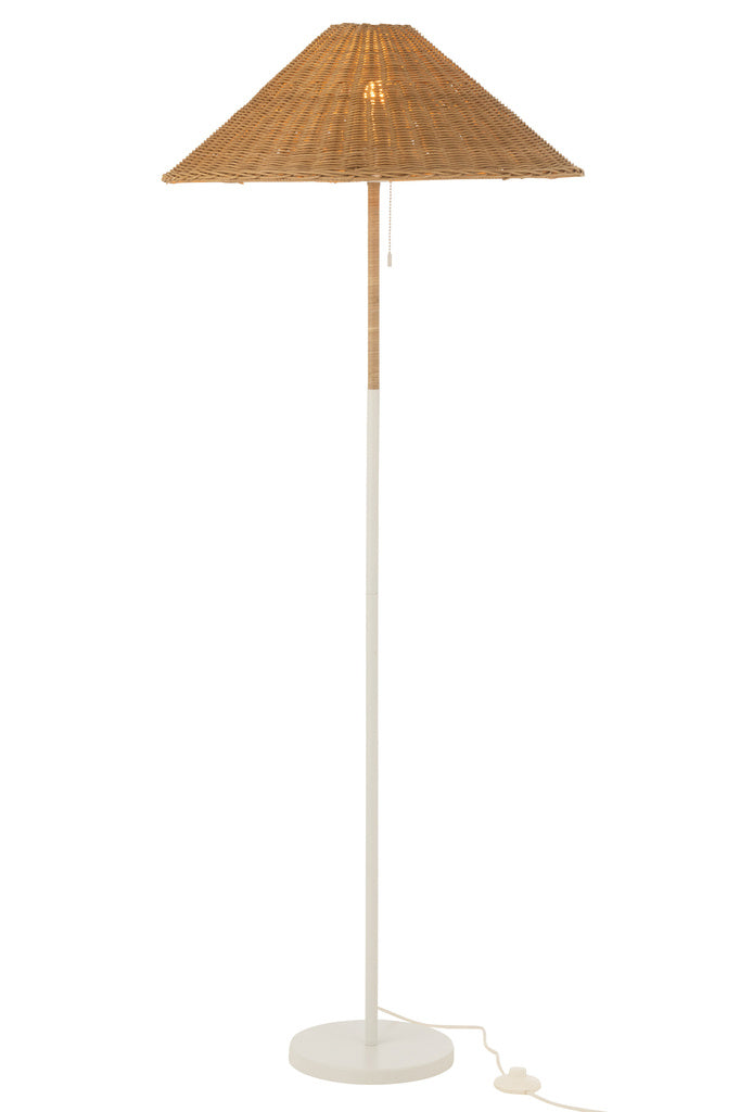 J-LINE VLOERLAMP METAAL/ROTAN – WIT/NATUUR