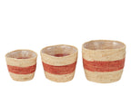 J-LINE SET VAN 3 MANDEN STREPEN – MAISBLAD NATUREL/ROOD