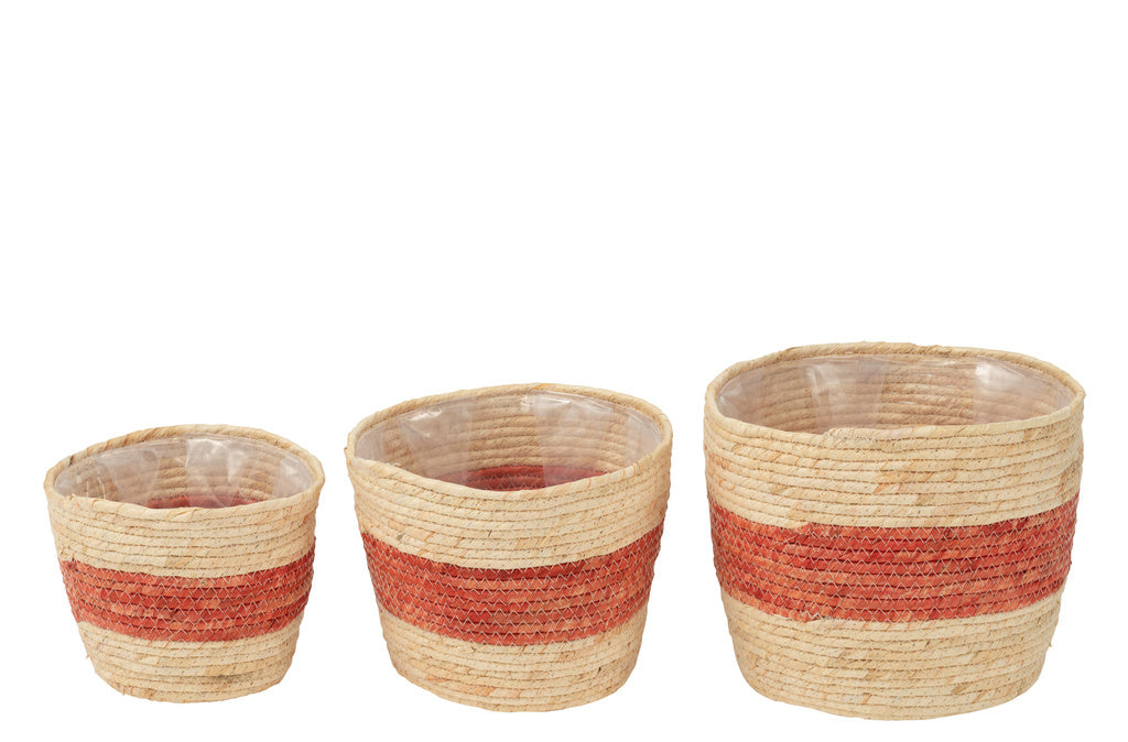 J-LINE SET VAN 3 MANDEN STREPEN – MAISBLAD NATUREL/ROOD