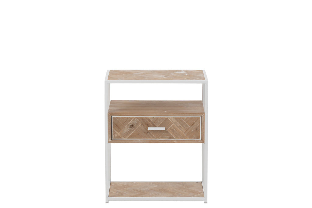 J-LINE SIDETABLE ZIGZAG MET 1 LADEN – HOUT/METAAL NATUUR/WIT