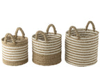 J-LINE SET VAN 3 MANDEN STREPEN RAFFIA WIT/NATUUR