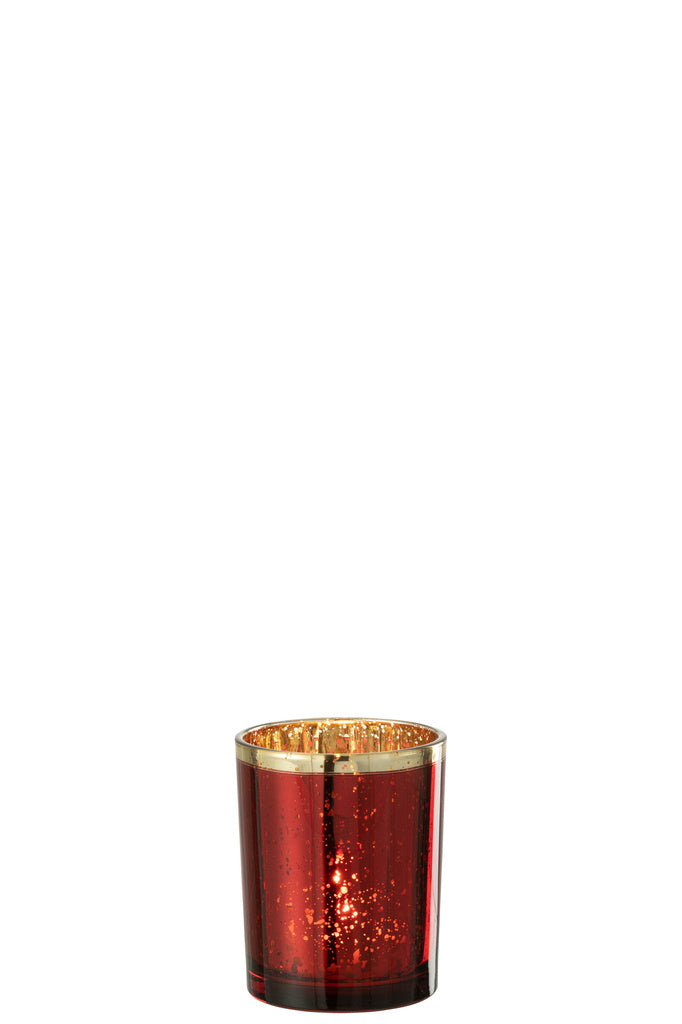 J-LINE WINDLICHT HURRICANE GOLD RIM GLASS RED MEDIUM