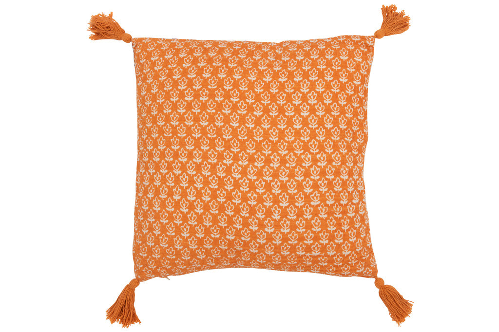 J-LINE KUSSEN FLOWERS + TASSELS – KATOEN ORANJE/RUST