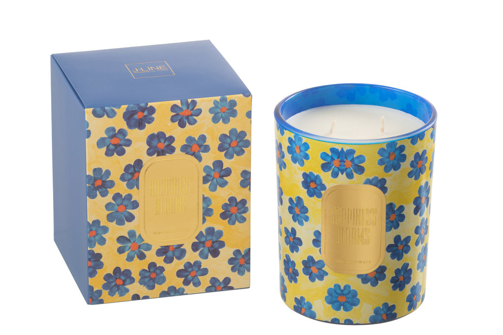 J-LINE GEURKAARS FLOWERS – BLAUW/GEEL (LARGE, 70 UUR BRANDTIJD)