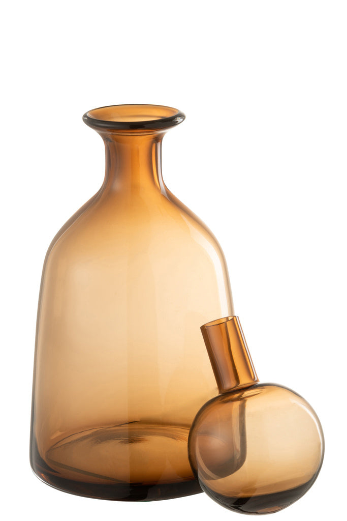 J-LINE DECORATIEVE FLES MET STOP LAAG GLAS BRUIN SMALL