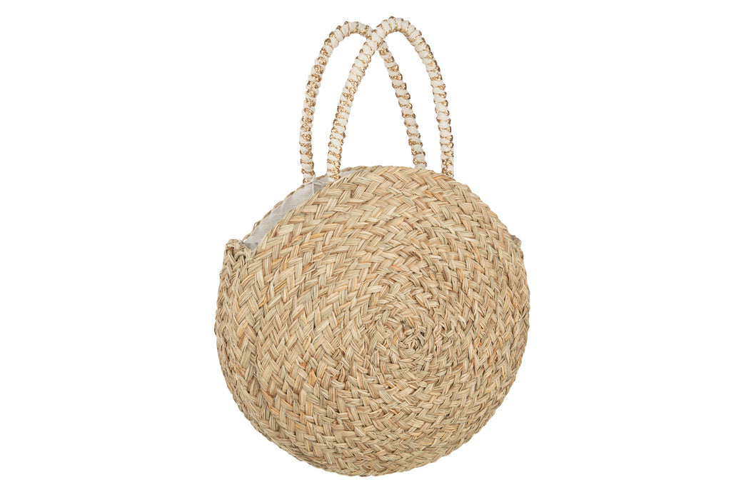 J-LINE STRANDTAS ROND + KWASTJE – ZEEGRAS/KANT NATUUR/WIT