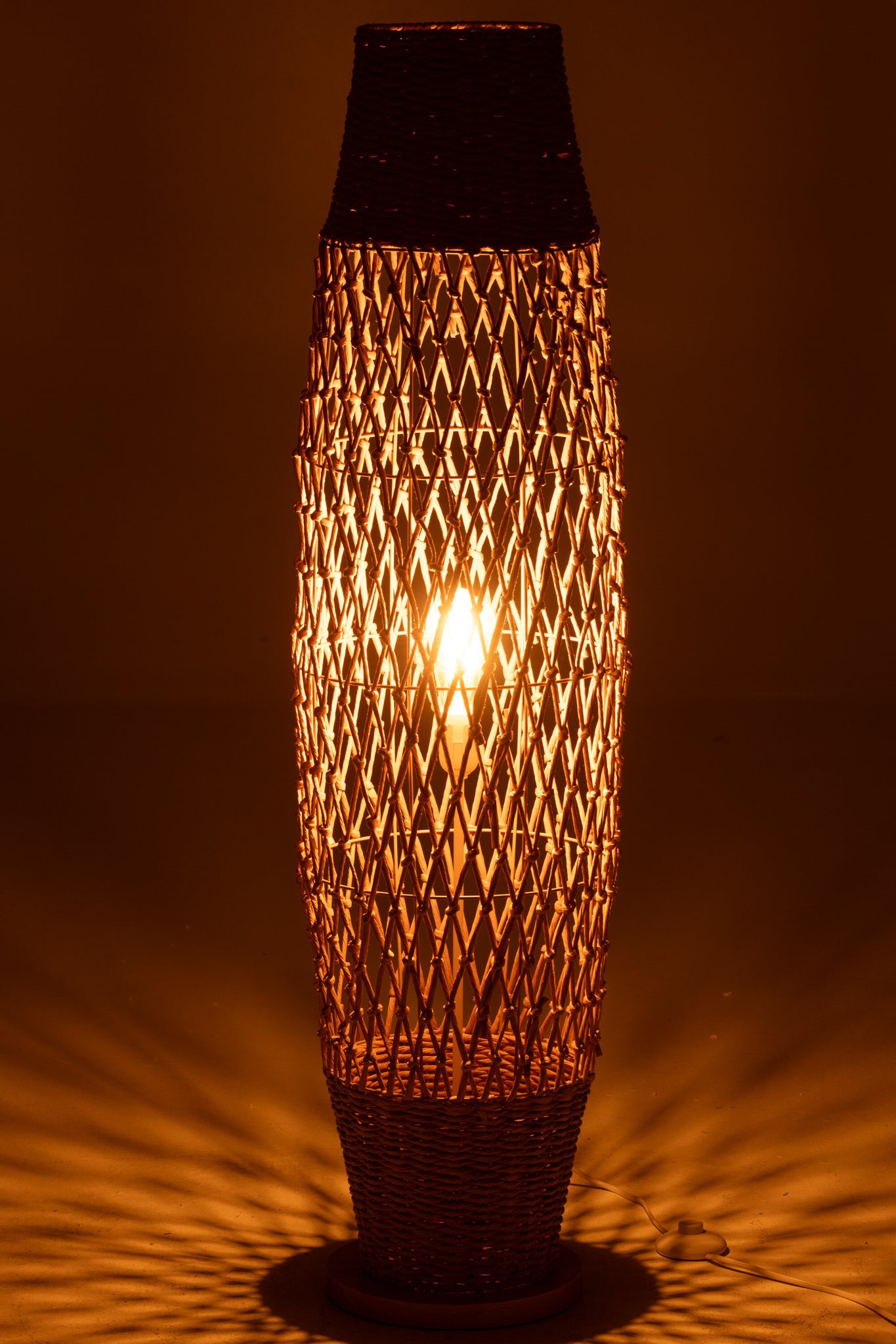 Gevlochten metalen vloerlamp donker naturel