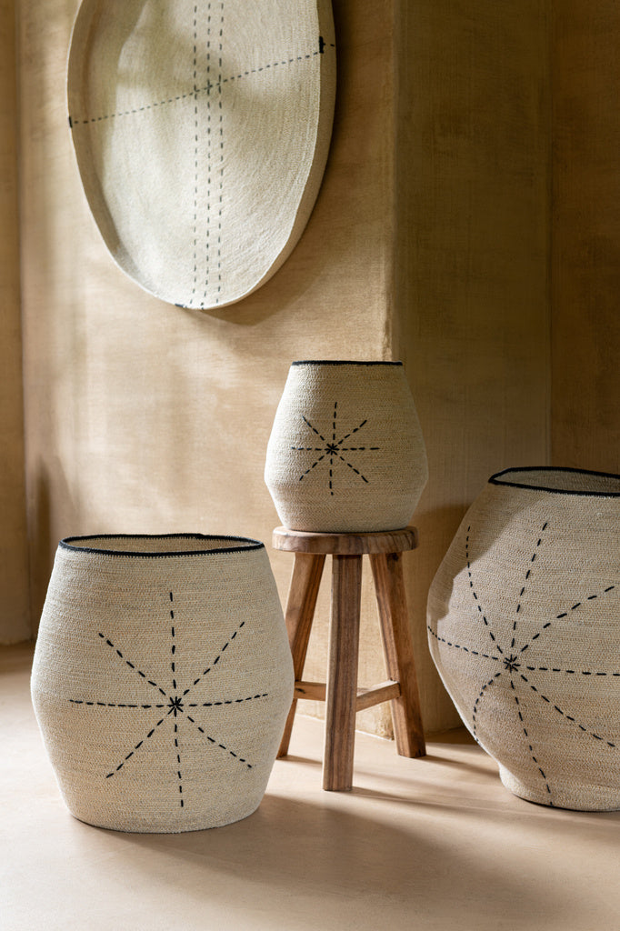 J-Line Set Of 3 Baskets Star Dotted Lines Seagrass Natural/Black