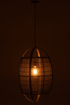 Hanglamp Ion linnen/bamboe zwart groot
