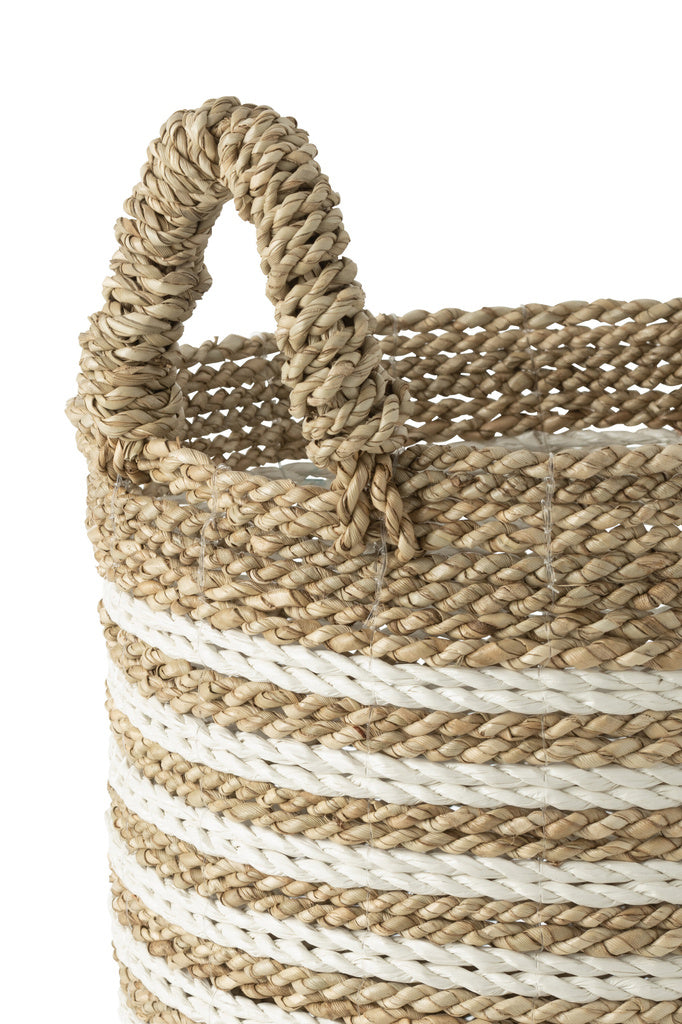 J-LINE SET VAN 3 MANDEN STREPEN RAFFIA WIT/NATUUR