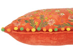 J-LINE KUSSEN RECHTHOEKIG MET BLOEMEN & POMPONS – VELVET – ORANJE – 65 CM