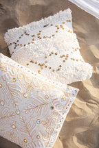 J-LINE KUSSEN TUFTED MET FRANJES & PAILLETTEN – KATOEN – WIT/GOUD – 45 CM